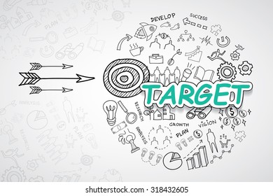 Target text, With creative drawing charts and graphs business success strategy plan idea, Inspiration concept modern design template workflow layout, diagram, step up options, Vector illustration