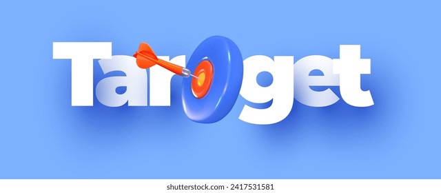 Target. Text title in 3D style. Goal fulfillment concept. Vector illustration