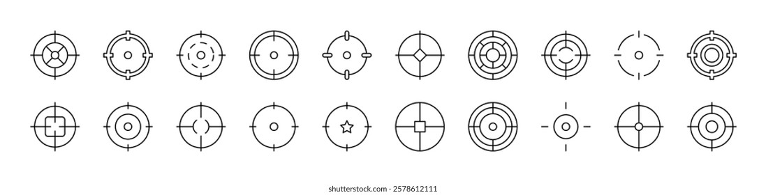 Target Thin Icons Collection. Editable Stroke. Suitable for Web Sites, Books, Cards, Apps 