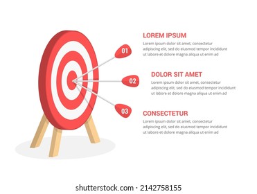 Ziel mit drei Pfeilen, drei Schritten oder Optionen Infografiken, Vektoreps10-Illustration