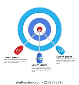 Objetivo con tres flechas, tres pasos o infografías de opciones, tablero de dardos