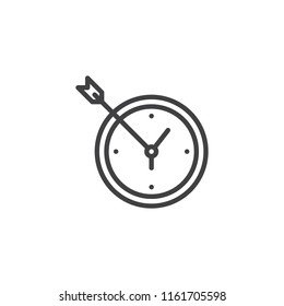 Target time outline icon. linear style sign for mobile concept and web design. Clock and arrow simple line vector icon. Symbol, logo illustration. Pixel perfect vector graphics