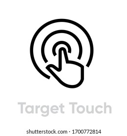 Target Touch icon. Editable line vector. Element palm of a man with an index finger and a target in the form of a circle. Single pictogram.