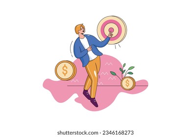 Target Towards, Vector Business Marketing Line Illustration