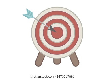 Target with tripod and an arrow stuck in the target representing the objectives achieved