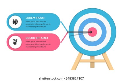 Target with two elements for your icons and text, two steps to your goal, infographic template, vector eps10 illustration