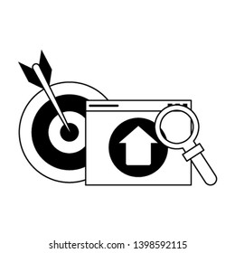target upload and magnifying glass in black and white
