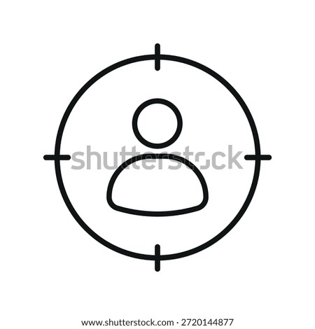 Target user icon with single person inside focus circle, representing individual customer targeting, user persona, profile selection, marketing analysis and user interface concept