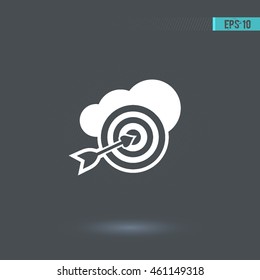 Target vector icon. Cloud pictogram. Graphic symbol for web design, logo. White glyph on a gray background. Isolated sign.