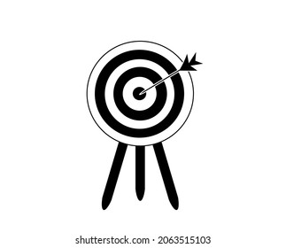 Target vector icon. Focusing accuracy. Aim your dart at the point of impact in the center. Bow shot. Business infographics Shoot the bullseye with an arrow.