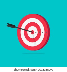 Target vector icon illustration, flat cartoon target with arrow in center of aim, idea of success goal, competition winner, bullseye shot, victory hit isolated