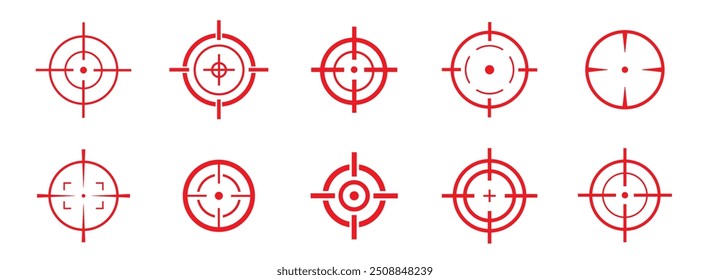 Ilustración de icono de Vector de destino. Conjunto de icono de destino. Conjunto de iconos de punto de mira. Colección de símbolo Bullseye.