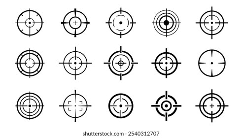 Target vector icon illustration. Set of target icon. Crosshairs icon set. Bullseye symbol collection.