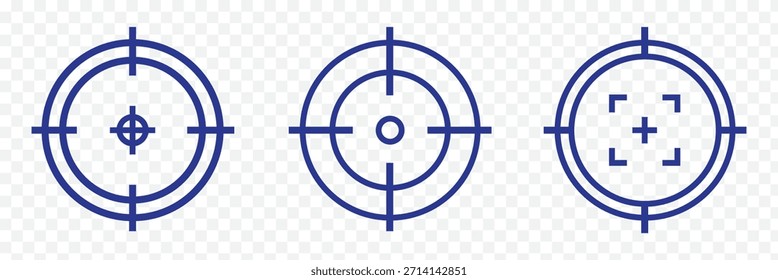 Ilustração do ícone de vetor de destino. Conjunto do ícone de destino. Conjunto de ícones de mira. Coleção de símbolos Bullseye. Cor azul, Eps 10.