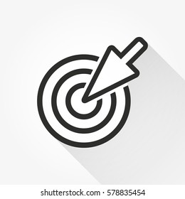 Target vector icon with long shadow. Black illustration isolated on white background for graphic and web design.