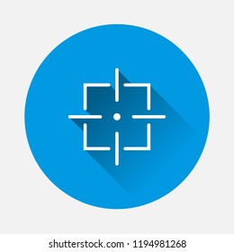 Target vector icon on blue background. Flat image symbol of the target with long shadow. Layers grouped for easy editing illustration. For your design.