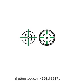 Target vector icon. Precision aim symbol. Green cross detail. Circular focus shape.