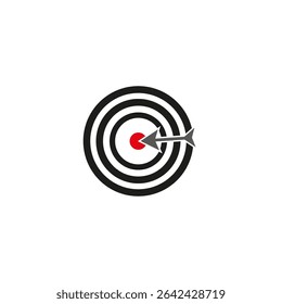 Target vector icon. Red bullseye center. Arrow hit symbol. Circular aim shape.