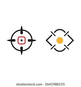 Target vector icon. Red center focus. Orange dot symbol. Diamond aim shape.