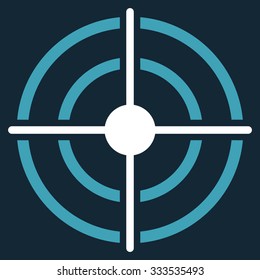 Target vector icon. Style is bicolor flat symbol, blue and white colors, rounded angles, dark blue background.