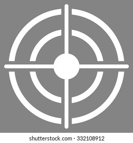 Target vector icon. Style is flat symbol, white color, rounded angles, gray background.