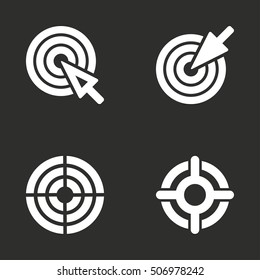 Target vector icon. White illustration isolated on black background for graphic and web design.