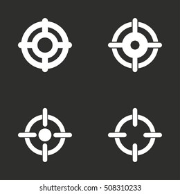 Target vector icon. White illustration isolated on black background for graphic and web design.