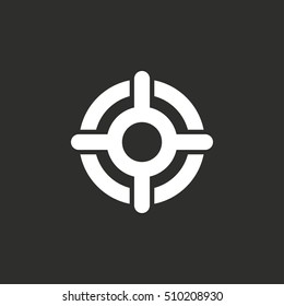 Target vector icon. White illustration isolated on black background for graphic and web design.