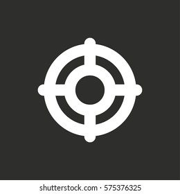 Target vector icon. White illustration isolated on black background for graphic and web design.
