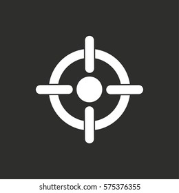 Target vector icon. White illustration isolated on black background for graphic and web design.