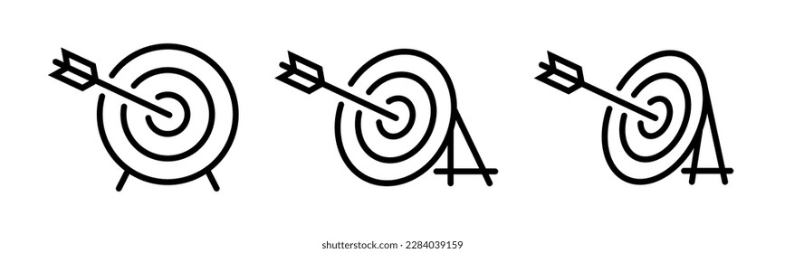 Iconos vectoriales de destino. Objetivo del tiro con arco. Concepto de logro de los objetivos. Símbolos de Bullseye. EPS 10