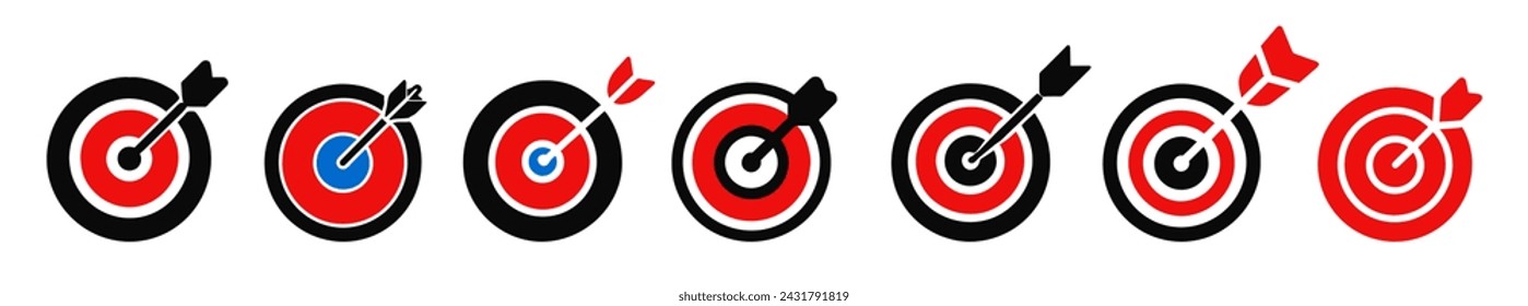 Target vector icons. Goal.Set of goals. Simple target with arrow.