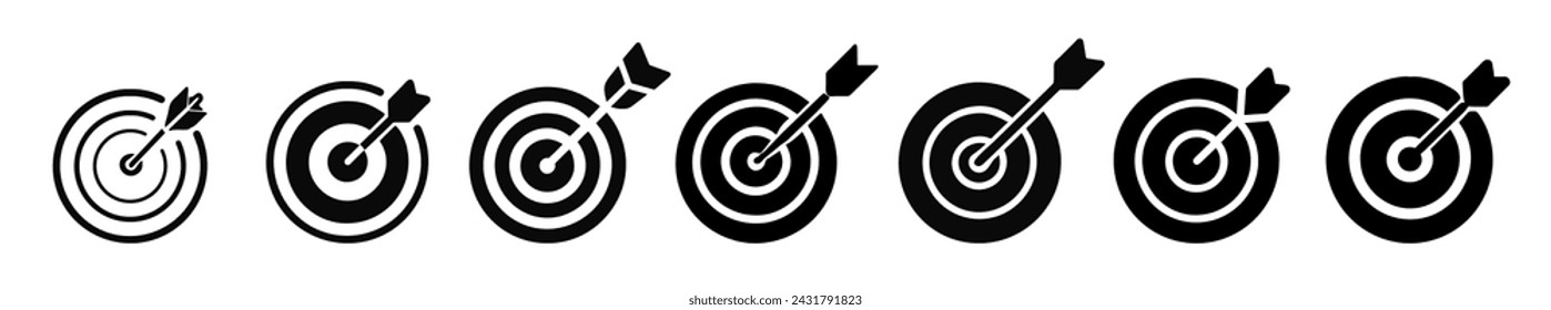 Target vector icons. Goal.Set of goals.  Simple target with arrow. Hitting the bullseye icon line and flat style