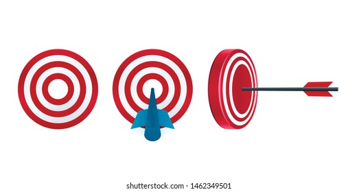 Target vector icons on white background. Arrow reached target.