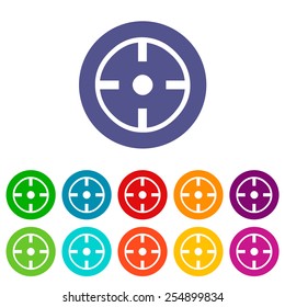Target web flat icon in different colors. Vector Illustration