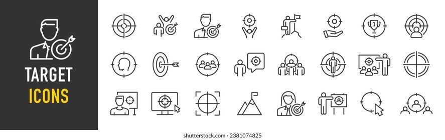 Target web icons in line style. Goal, business, progress, strategy, skill, collection. Vector illustration.