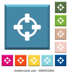 Target white icons on edged square buttons in various trendy colors