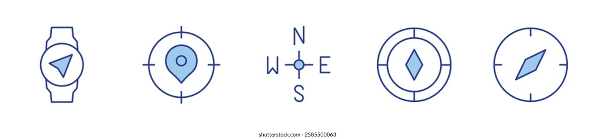 target, wind rose, compass, wristwatch. Navigation Icon vector illustration. Line Duotone style. Editable stroke.