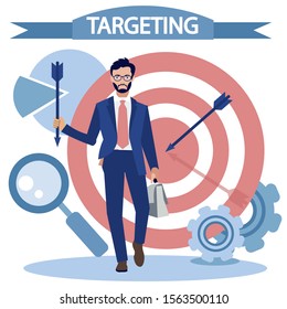 Targeted advertising, business. Flat style Cartoon vector illustration