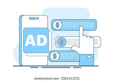 Targeted Advertising Concept in Digital Marketing, effectiveness of targeted advertising, pay per click campaigns, users clicking on search engine text ads. online advertising, and ppc conversion.