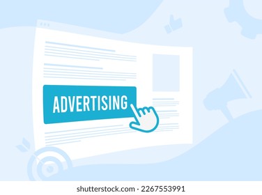 Targeted advertising and pay-per-click effectiveness programmatic ad concept. Cursor clicks on banner advertising block in search engine or website, cursor highlights advertising