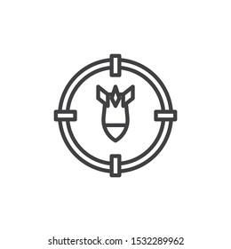 Targeted bomb line icon. linear style sign for mobile concept and web design. Bomb target outline vector icon. Symbol, logo illustration. Vector graphics