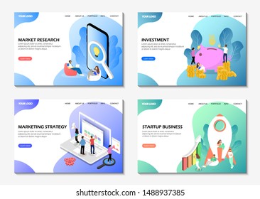 Targeted business pages. Market research, investment, marketing strategy, startup business. A set of web pages. Modern web pages for websites.
