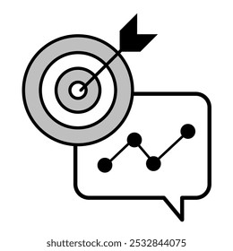 Icono de comunicación dirigida: una burbuja de chat con un objetivo y una flecha, que representa discusiones enfocadas y con propósito