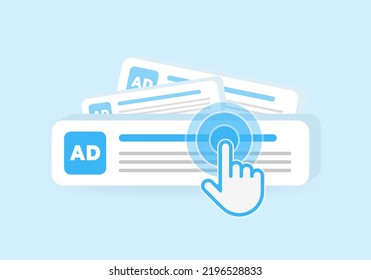 Targeted contextual ppc advertising or banner online ads concept. Contextual Digital Marketing, Behavioral Targeting or Retargeting illustration. Cursor icon clicks on advertisement among many - Shutterstock ID 2196528833