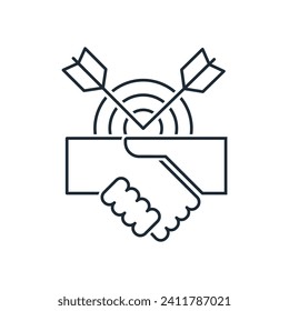 Gezielte Zusammenarbeit. Erreichen gemeinsamer Ziele. Lineares Vektorsymbol einzeln auf weißem Hintergrund.