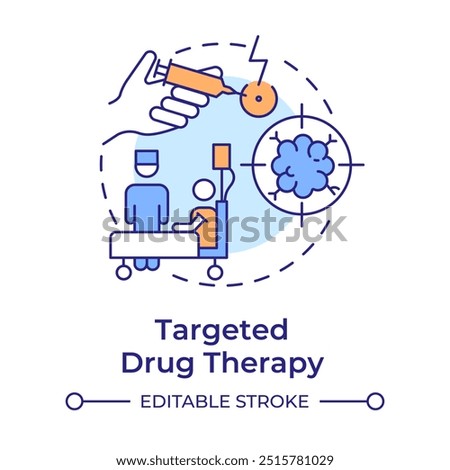 Targeted drug therapy multi color concept icon. Cancer treatment. Precision medicine. Cancer cells. Round shape line illustration. Abstract idea. Graphic design. Easy to use in article