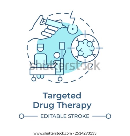 Targeted drug therapy soft blue concept icon. Cancer treatment. Precision medicine. Cancer cells. Round shape line illustration. Abstract idea. Graphic design. Easy to use in article