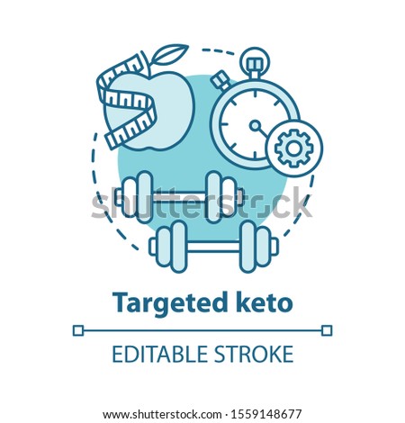 Targeted keto concept icon. Ketogenic food idea thin line illustration. Diet and workout. Healthy meal plan and fitness. Sport, healthy lifestyle. Vector isolated outline drawing. Editable stroke
