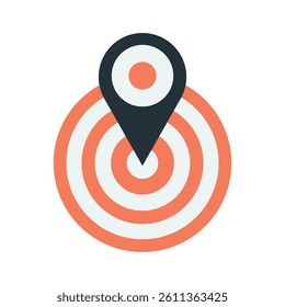 Targeted Location Icon with a Focus on Goal Achievement, A simple, flat design graphic showing a location pin centered on a target.